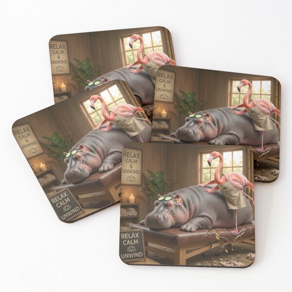Item preview, Heavy Lifting Funny Hippo and Flamingo Spa Day designed and sold by SoftAuraStudi0.