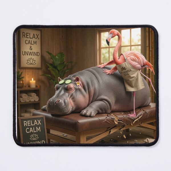 Item preview, Heavy Lifting Funny Hippo and Flamingo Spa Day designed and sold by SoftAuraStudi0.