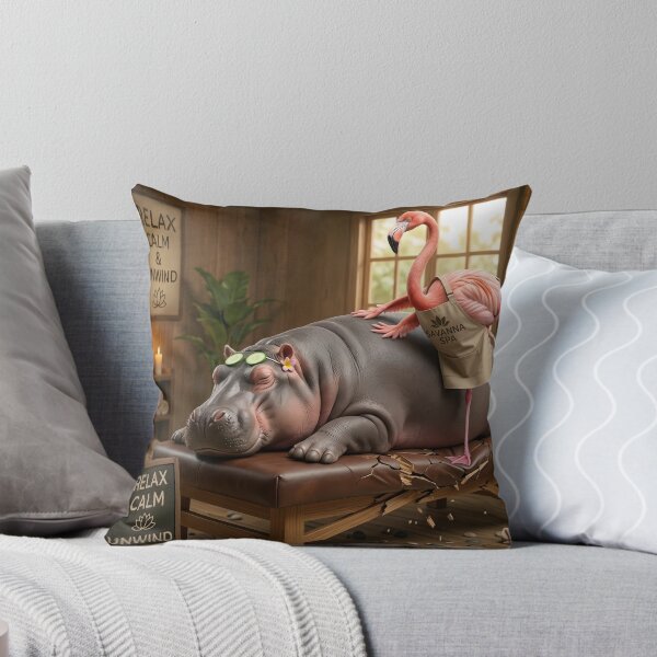 Item preview, Heavy Lifting Funny Hippo and Flamingo Spa Day designed and sold by SoftAuraStudi0.