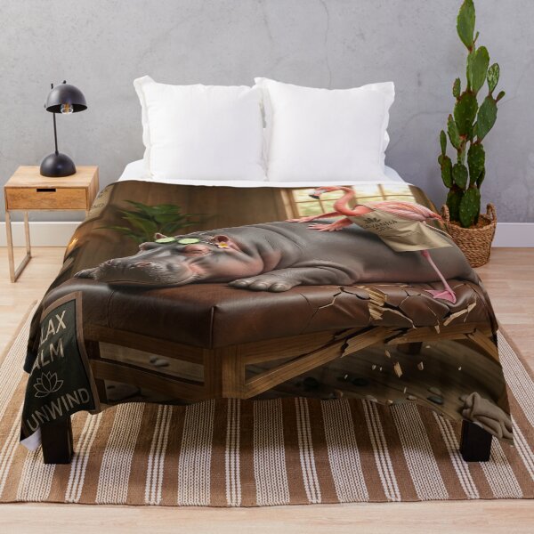 Item preview, Heavy Lifting Funny Hippo and Flamingo Spa Day designed and sold by SoftAuraStudi0.