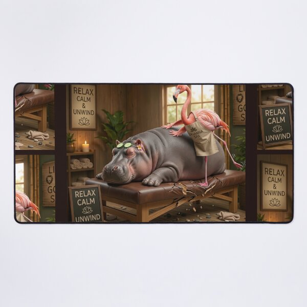 Item preview, Heavy Lifting Funny Hippo and Flamingo Spa Day designed and sold by SoftAuraStudi0.