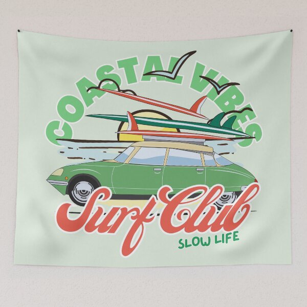 Item preview, Coastal Vibes Surf Club - Vintage Car Slow Life designed and sold by SilverSeaBKK.