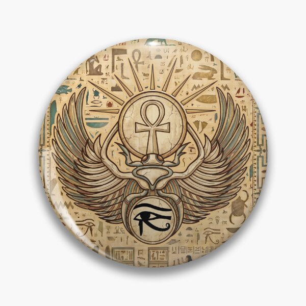 Item preview, Winged Scarab Beetle Ankh - Ancient Egyptian Hieroglyphs Papyrus Art designed and sold by GulfSignature.