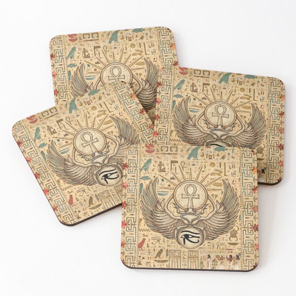 Item preview, Winged Scarab Beetle Ankh - Ancient Egyptian Hieroglyphs Papyrus Art designed and sold by GulfSignature.