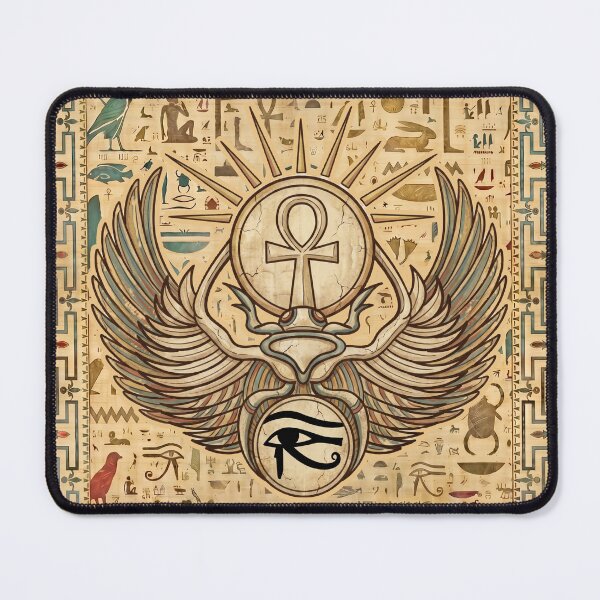 Item preview, Winged Scarab Beetle Ankh - Ancient Egyptian Hieroglyphs Papyrus Art designed and sold by GulfSignature.
