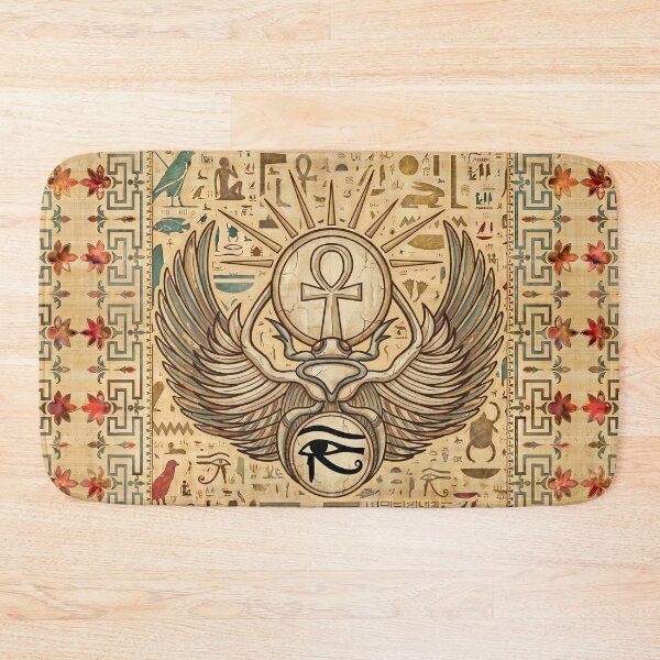 Item preview, Winged Scarab Beetle Ankh - Ancient Egyptian Hieroglyphs Papyrus Art designed and sold by GulfSignature.