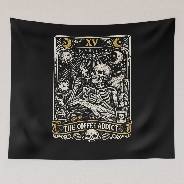 Item preview, The Coffee Addict Tarot Card – Gothic Skeleton Coffee Lover designed and sold by slikar.