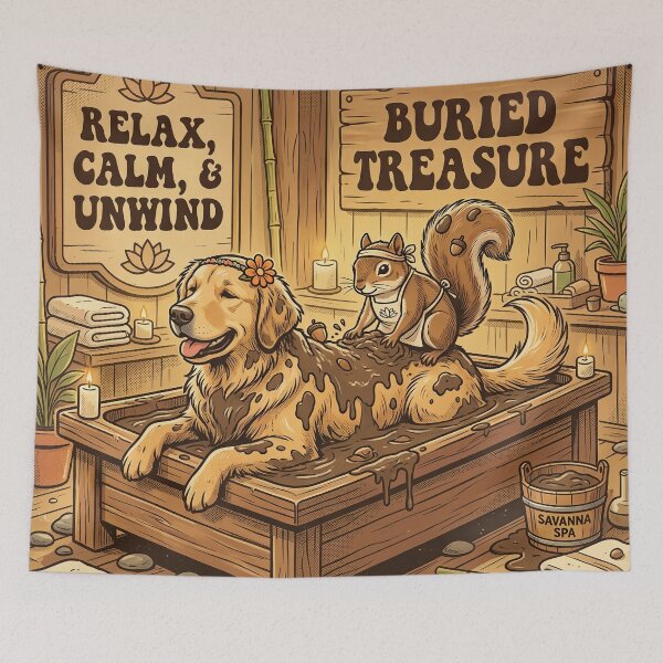 Item preview, Retro 70s Dog and Squirrel Funny Spa Day designed and sold by SoftAuraStudi0.