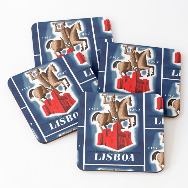 Item preview, Vintage Lisbon Poster | 800th Anniversary Art | Knight & Fortress | Mid-Century Graphic Design | Art Deco Style designed and sold by artofuniverse.