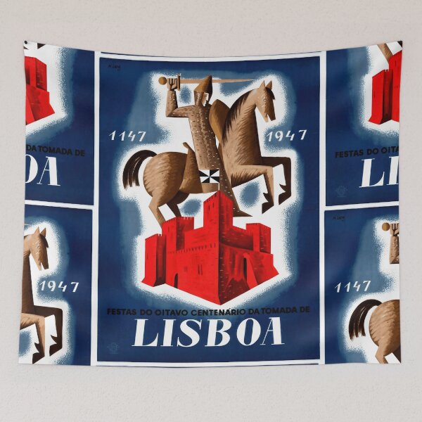 Item preview, Vintage Lisbon Poster | 800th Anniversary Art | Knight & Fortress | Mid-Century Graphic Design | Art Deco Style designed and sold by artofuniverse.
