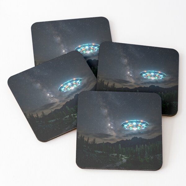 Item preview, UFO Flying Saucer Over Forest Mountains Milky Way Night designed and sold by novadawy.