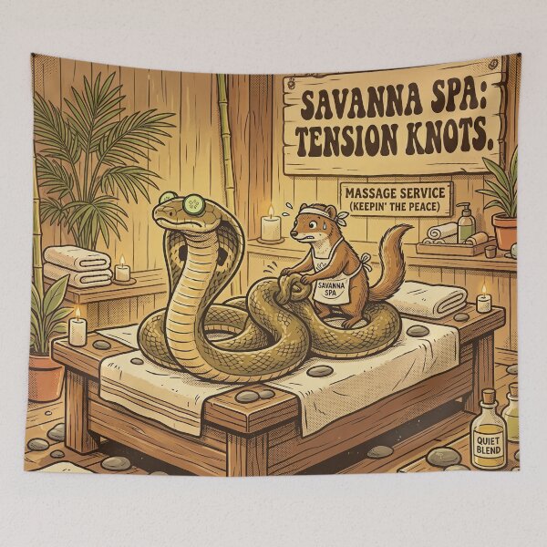 Item preview, Retro 70s Snake and Mongoose Funny Spa Day designed and sold by SoftAuraStudi0.