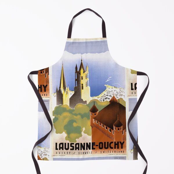 Item preview, Vintage Lausanne-Ouchy Travel Poster | Art Deco Lithograph by Vera Hirzel | Swiss Tourism Art | 1920s-1940s Retro Wall Decor designed and sold by artofuniverse.