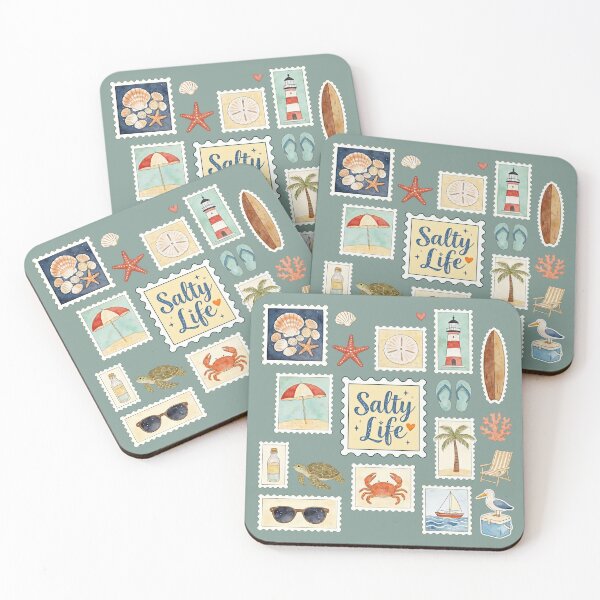 Item preview, Salty Life Vintage Coastal Watercolor Sticker Collage designed and sold by TatyanaArt.