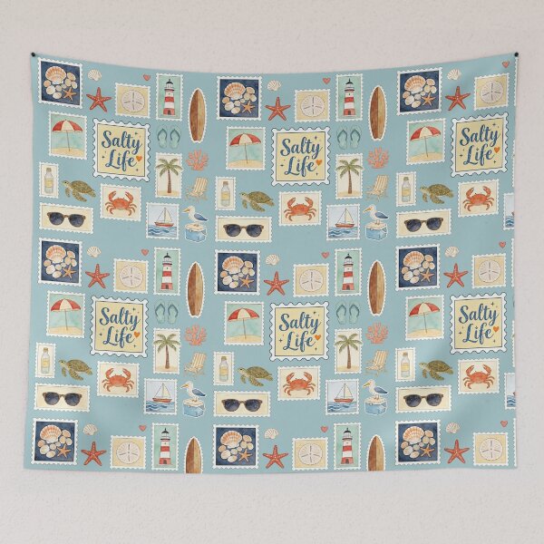 Item preview, Salty Life Vintage Coastal Watercolor Sticker Collage designed and sold by TatyanaArt.