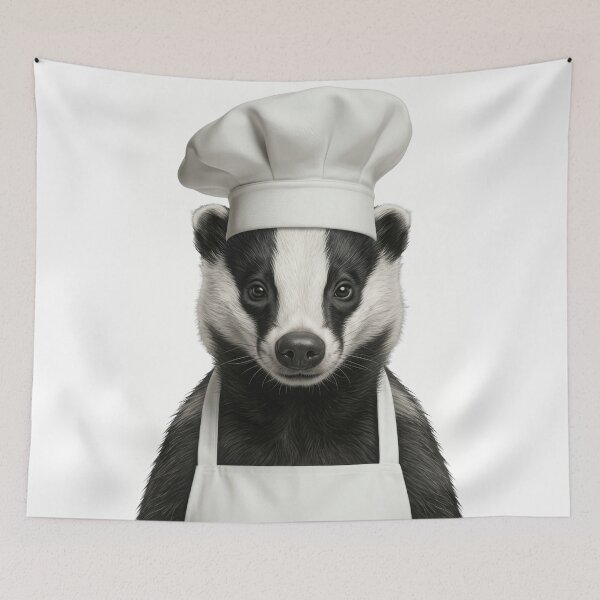 Item preview, Funny European Badger Chef Realistic Animal Cooking Humor Art Print designed and sold by LazyOwlStore.