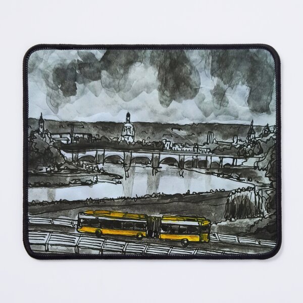 Item preview, Waldschlösschen Bridge, black and white with yellow bus – Dresden Urban Sketch - 01099 designed and sold by UMA Urban Sketch.