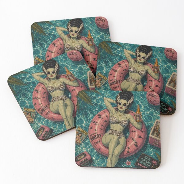 Item preview, Bride of Frankenstein Undead & Unbothered – Monster Poolside Pin-Up designed and sold by ITSimagination.