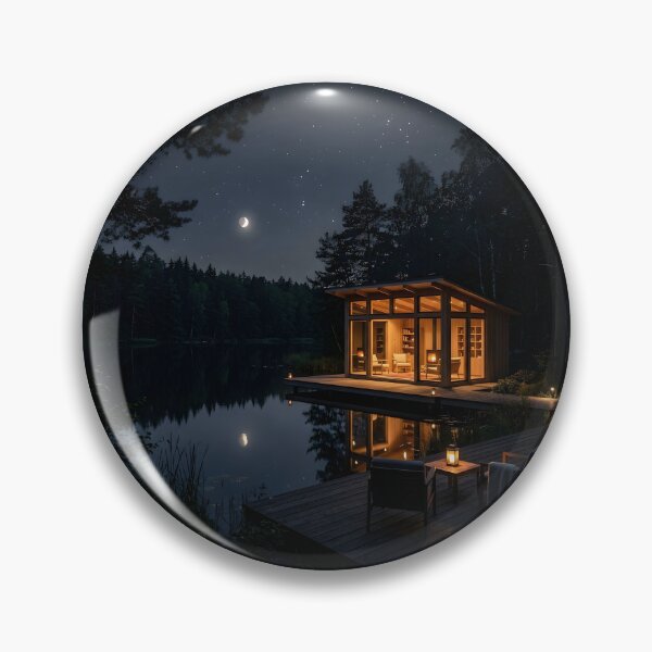 Item preview, Cozy Cabin Lake Moonlight Forest Dark Night Reflection designed and sold by novadawy.