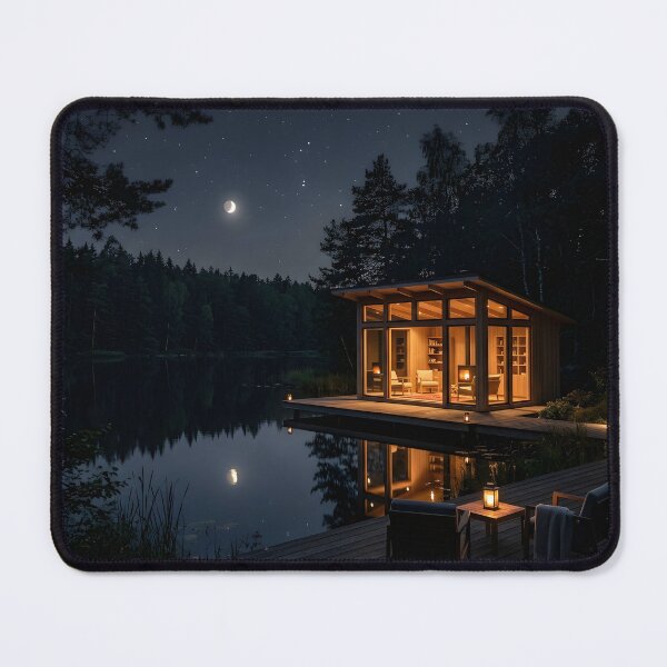 Item preview, Cozy Cabin Lake Moonlight Forest Dark Night Reflection designed and sold by novadawy.