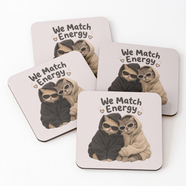 Item preview, We Match Energy, Cute Cat Couple Matching Vibes Design designed and sold by JagrDesigns.