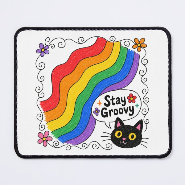Item preview, Stay Groovy Retro Rainbow Black Cat – Vintage 70s Cute Cat Aesthetic Design designed and sold by Sandy's Cheeky Studio.
