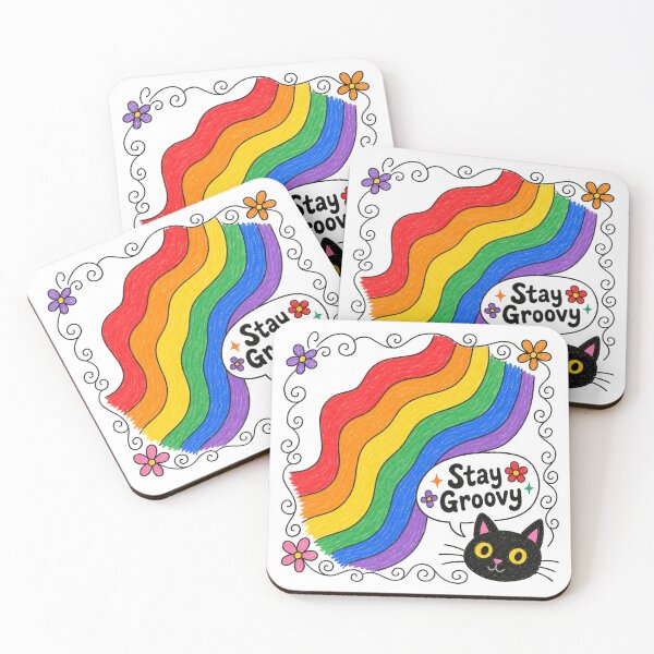 Item preview, Stay Groovy Retro Rainbow Black Cat – Vintage 70s Cute Cat Aesthetic Design designed and sold by Sandy's Cheeky Studio.