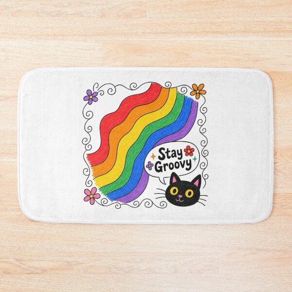 Item preview, Stay Groovy Retro Rainbow Black Cat – Vintage 70s Cute Cat Aesthetic Design designed and sold by The Sandy Design Store.