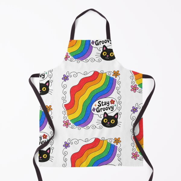 Item preview, Stay Groovy Retro Rainbow Black Cat – Vintage 70s Cute Cat Aesthetic Design designed and sold by Sandy's Cheeky Studio.