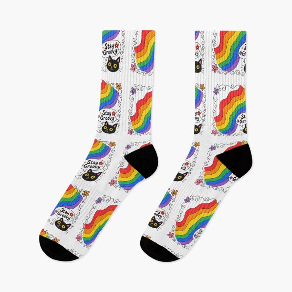 Item preview, Stay Groovy Retro Rainbow Black Cat – Vintage 70s Cute Cat Aesthetic Design designed and sold by The Sandy Design Store.