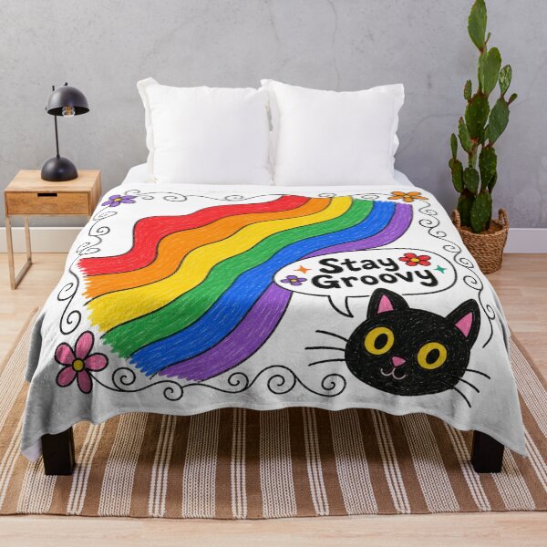 Item preview, Stay Groovy Retro Rainbow Black Cat – Vintage 70s Cute Cat Aesthetic Design designed and sold by The Sandy Design Store.
