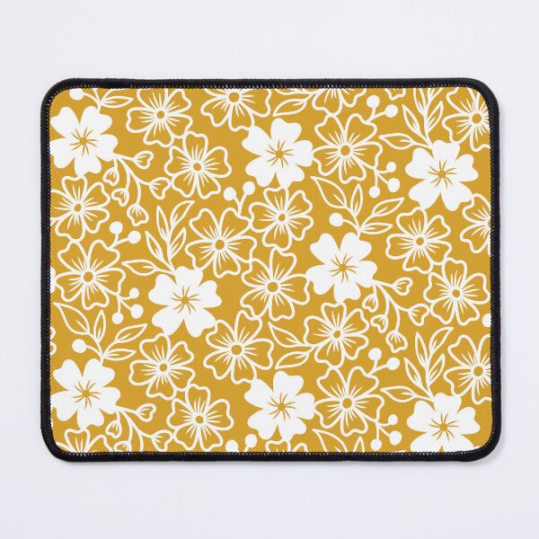Item preview, Sakura flower silhouettes in mustard yellow designed and sold by Jennifer Ladd.