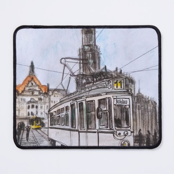 Item preview, Old Hecht tram on the Augustus Bridge – Dresden Urban Sketch designed and sold by UMA Urban Sketch.