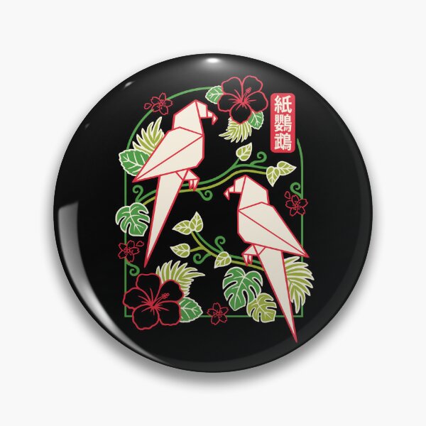 Item preview, Geometric Origami Parrot with Tropical Hibiscus - Japanese Tropical Art Kami-ōmu designed and sold by NemiMakeit.