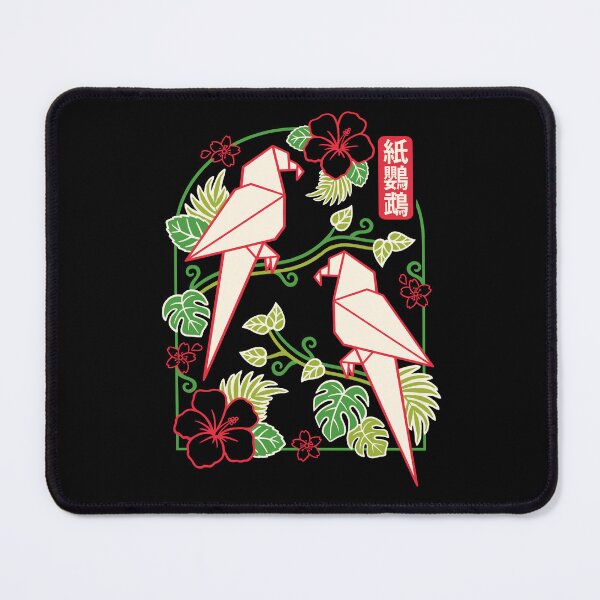 Item preview, Geometric Origami Parrot with Tropical Hibiscus - Japanese Tropical Art Kami-ōmu designed and sold by NemiMakeit.