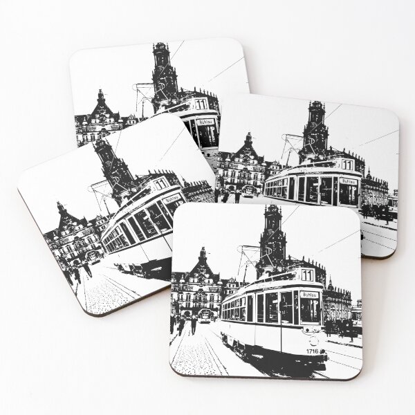 Item preview, Old Hecht tram on the Augustus Bridge – Dresden Urban Sketch bnw designed and sold by UMA Urban Sketch.