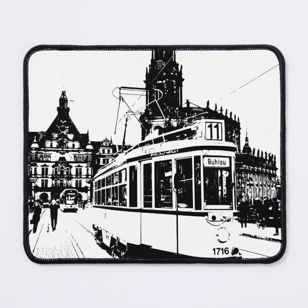 Item preview, Old Hecht tram on the Augustus Bridge – Dresden Urban Sketch bnw designed and sold by UMA Urban Sketch.