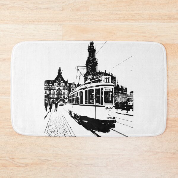 Item preview, Old Hecht tram on the Augustus Bridge – Dresden Urban Sketch bnw designed and sold by UMA Urban Sketch.