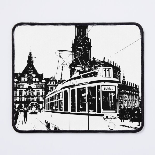Item preview, Old Hecht tram on the Augustus Bridge – Dresden Urban Sketch Ink designed and sold by UMA Urban Sketch.