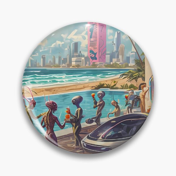 Item preview, GALACTIC POOL PARTY - Funny Alien Beach Villa Art designed and sold by Modern Nest Art.