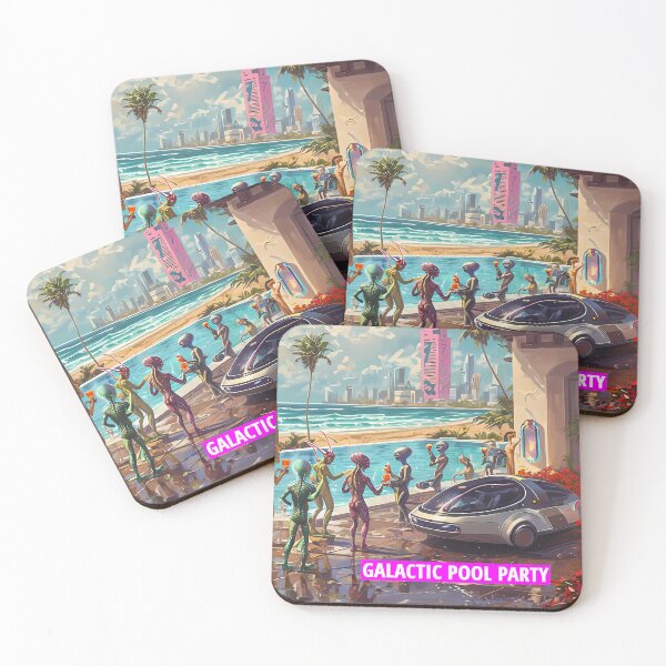 Item preview, GALACTIC POOL PARTY - Funny Alien Beach Villa Art designed and sold by Modern Nest Art.