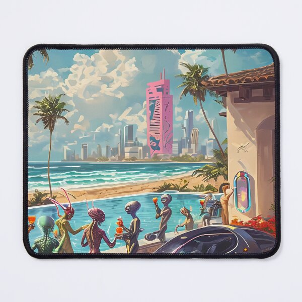 Item preview, GALACTIC POOL PARTY - Funny Alien Beach Villa Art designed and sold by Modern Nest Art.