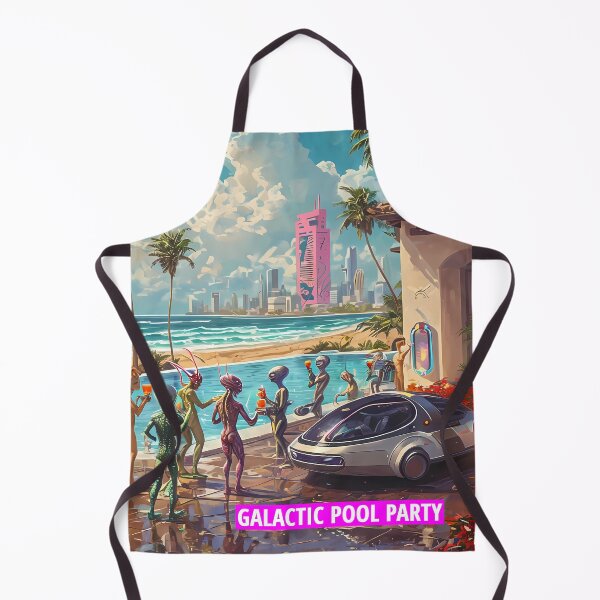 Item preview, GALACTIC POOL PARTY - Funny Alien Beach Villa Art designed and sold by Modern Nest Art.
