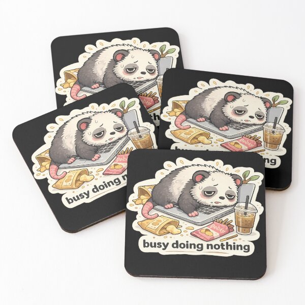 Item preview, Busy Doing Nothing Possum Sticker — Cute Lazy Opossum Laptop Coffee Meme Art designed and sold by Gremlin Hours.