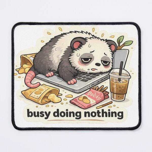 Item preview, Busy Doing Nothing Possum Sticker — Cute Lazy Opossum Laptop Coffee Meme Art designed and sold by Gremlin Hours.