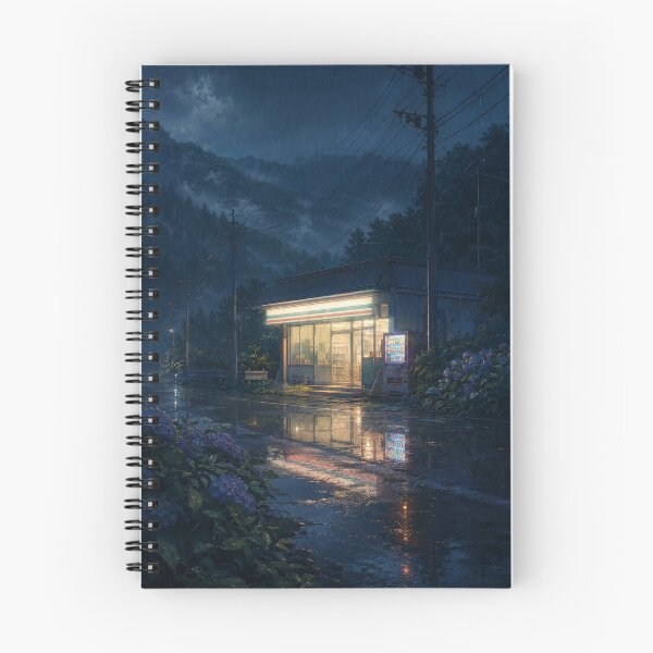 Item preview, Rainy Japanese Convenience Store Nightscape Nostalgic Countryside Wall Art designed and sold by ArcanePrintsxo.
