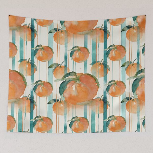 Item preview, Vibrant Watercolor Orange Fruit Pattern with Stripes designed and sold by wissal.studio.