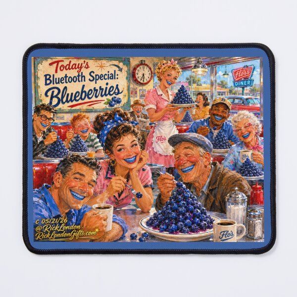 Item preview, The Happy Diner “Bluetooth Blueberries” – Retro Humor Cartoon by Rick London designed and sold by Rick London Gifts.