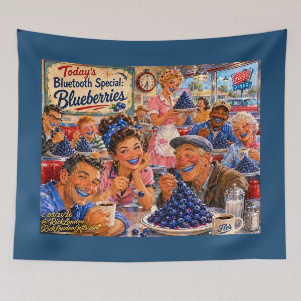 Item preview, The Happy Diner “Bluetooth Blueberries” – Retro Humor Cartoon by Rick London designed and sold by Rick London Gifts.