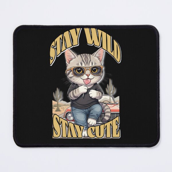 Item preview, "Stay Wild, Stay Cute" Cat T-Shirt, Boho Retro Road Trip Tee, Funny Aesthetic Kitten Gift designed and sold by AbuCAni Studio .